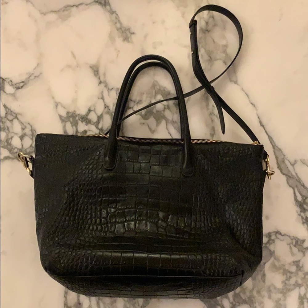 Cuyana top zip satchel. Croc embossed leather.